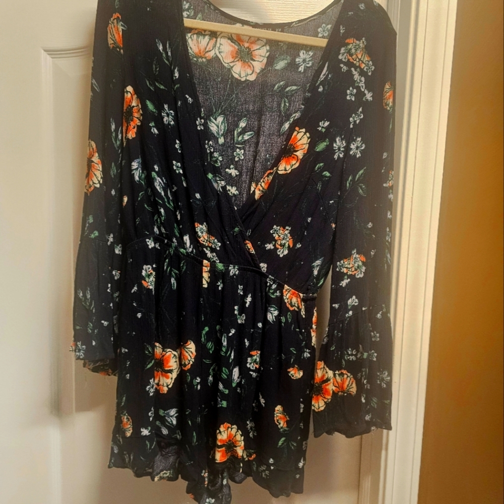 Cotton On Navy Blue/pink Floral Design Romper